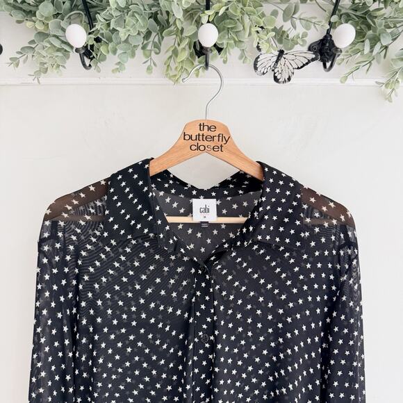 Cabi Style #4716 Black and White Mesh Button Down Shirt Star Pattern Size Medium - Picture 4 of 4